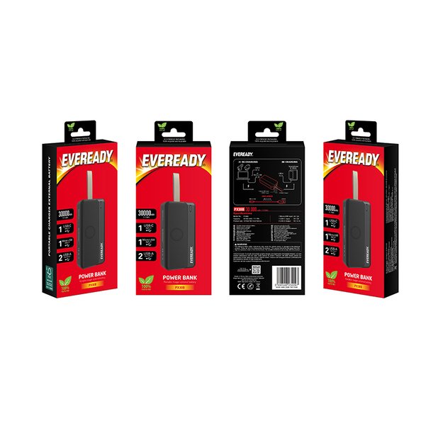 Eveready PX30B – Powerbank 30000 mAh 2x USB-A (juoda) 10