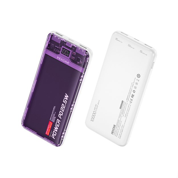 WEKOME WP-353 Vanguard serija – maitinimo blokas 10 000 mAh PD 20 W + QC 22,5 W (violetinė / permatoma) 13