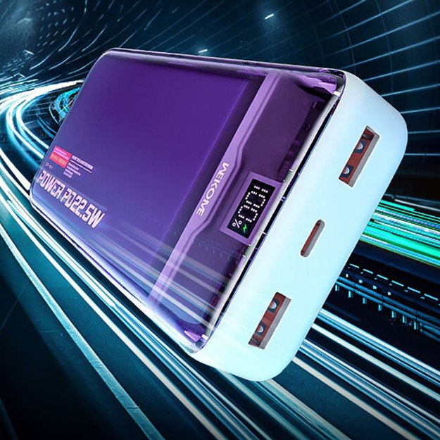 WEKOME WP-353 Vanguard serija – maitinimo blokas 10 000 mAh PD 20 W + QC 22,5 W (violetinė / permatoma)