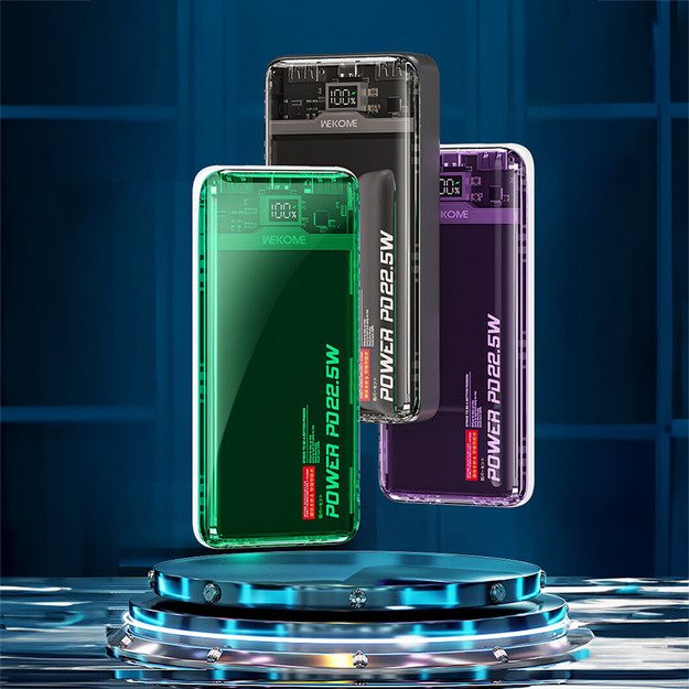 WEKOME WP-353 Vanguard serija – maitinimo blokas 10 000 mAh PD 20 W + QC 22,5 W (violetinė / permatoma)