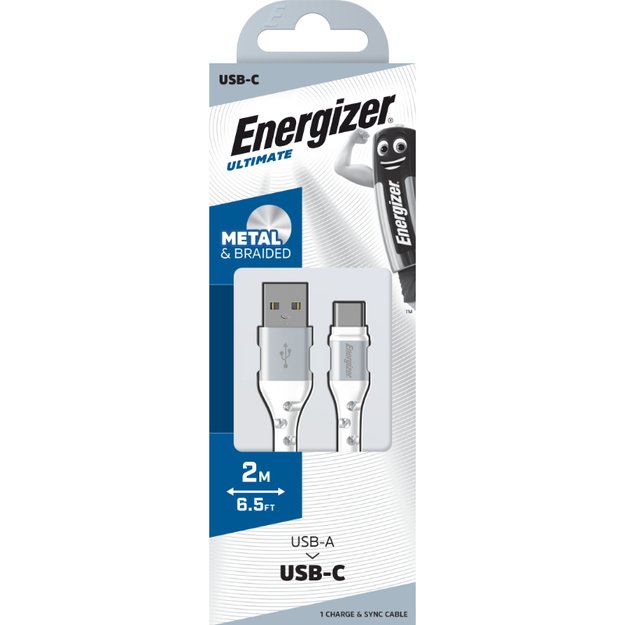 Energizer Ultimate – USB-A į USB-C jungties laidas 2 m (baltas)