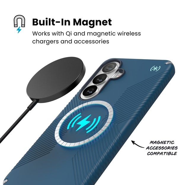 Speck Presidio2 Grip Magnet - Samsung Galaxy S26+ MagSafe Case (Deep Sea/Silver Metallic/Spell Blue) 2