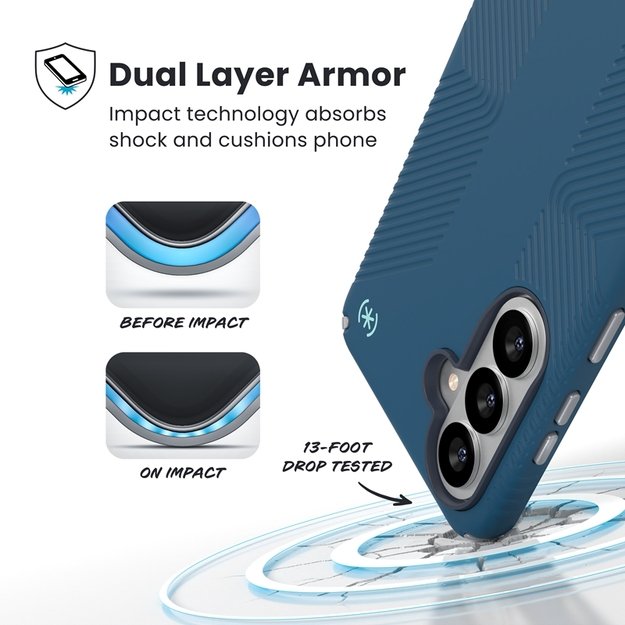 Speck Presidio2 Grip Magnet - Samsung Galaxy S26+ MagSafe Case (Deep Sea/Silver Metallic/Spell Blue) 3