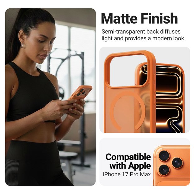 Crong Hybrid Matte Magnetic - MagSafe iPhone 17 Pro Max Case (Orange) 2