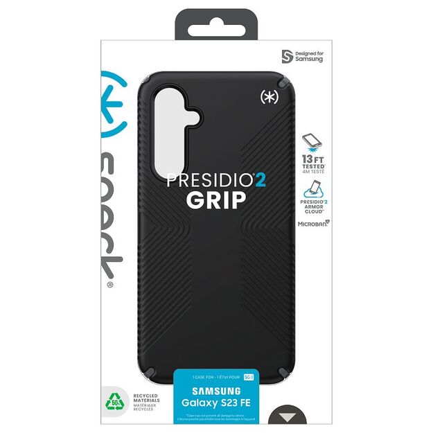 Speck Presidio2 Grip – dėklas, skirtas Samsung Galaxy S23 FE (juodas / juodas / baltas)