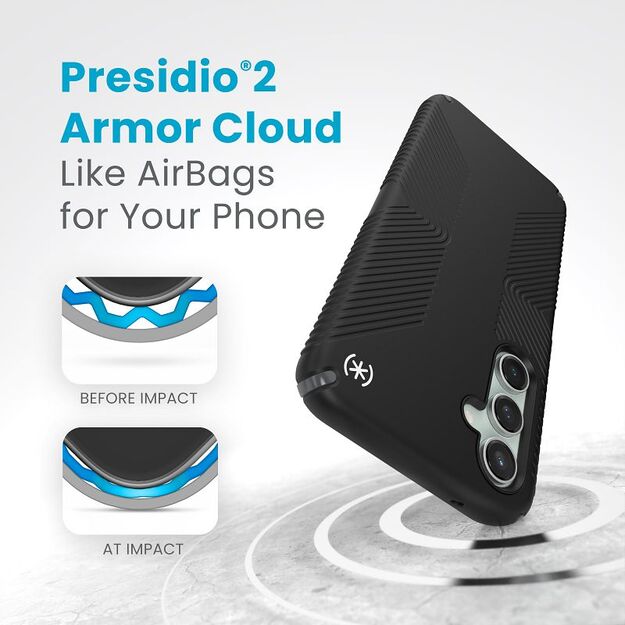 Speck Presidio2 Grip – dėklas, skirtas Samsung Galaxy S23 FE (juodas / juodas / baltas) 23