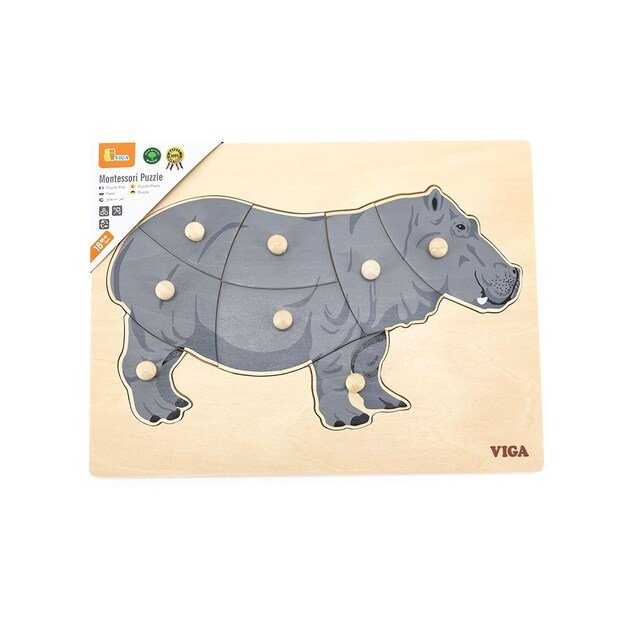 Children s wooden puzzle Montessori Viga Hippo 1