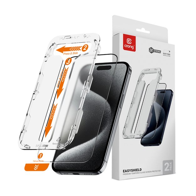 „Crong EasyShield 2-Pack“ – grūdintas stiklas, skirtas „iPhone 15 Pro Max“ (2 vnt.) 7