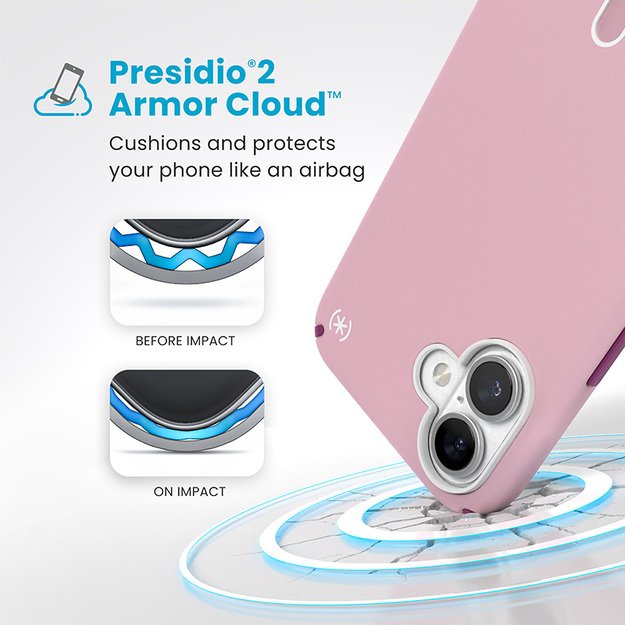 Speck Presidio2 Pro ClickLock & MagSafe – dėklas, skirtas iPhone 16 Plus (trečiadienio rožinė / Boysenberry violetinė / balta)