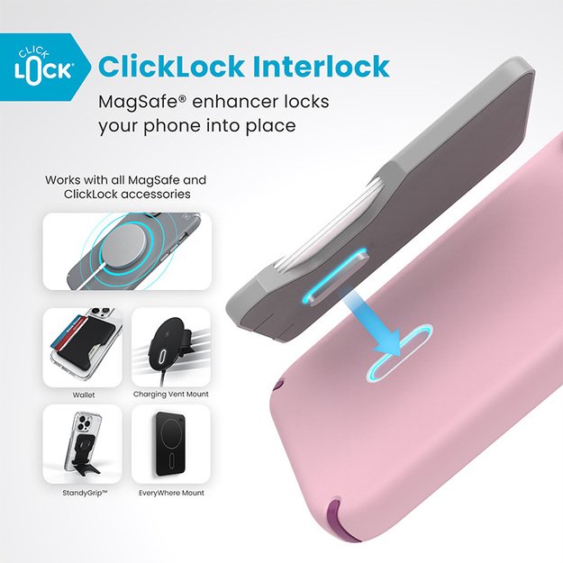 Speck Presidio2 Pro ClickLock & MagSafe – dėklas, skirtas iPhone 16 Plus (trečiadienio rožinė / Boysenberry violetinė / balta)