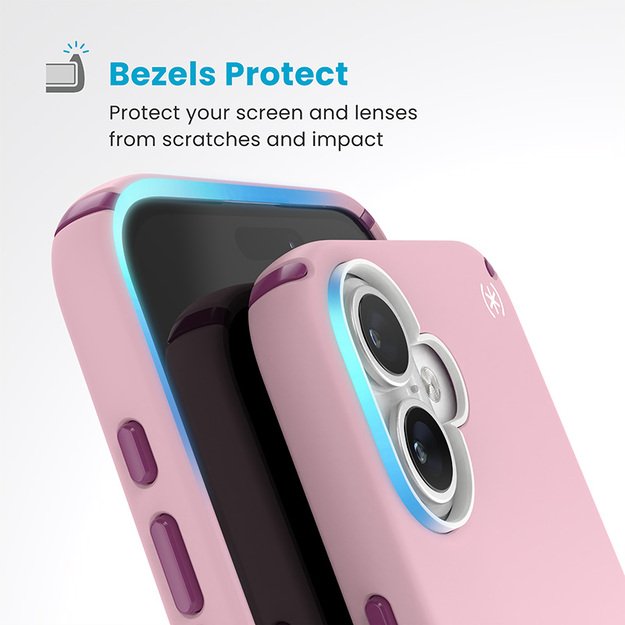 Speck Presidio2 Pro ClickLock & MagSafe – dėklas, skirtas iPhone 16 Plus (trečiadienio rožinė / Boysenberry violetinė / balta) 18
