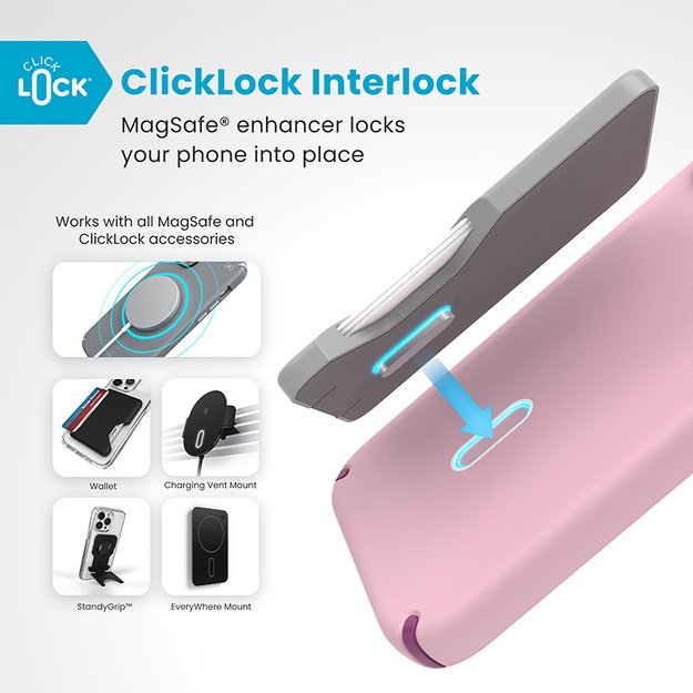Speck Presidio2 Pro ClickLock & MagSafe – dėklas, skirtas iPhone 16 Plus (trečiadienio rožinė / Boysenberry violetinė / balta) 14