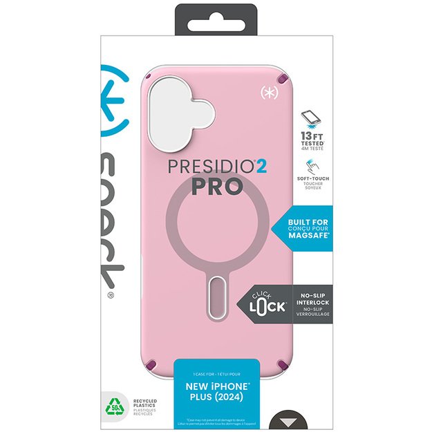Speck Presidio2 Pro ClickLock & MagSafe – dėklas, skirtas iPhone 16 Plus (trečiadienio rožinė / Boysenberry violetinė / balta) 26
