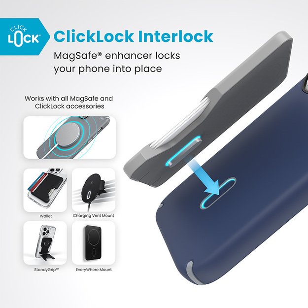 Speck Presidio2 Pro ClickLock & MagSafe – dėklas, skirtas iPhone 16 Pro (pakrantės mėlyna / dulkių pilka / balta)