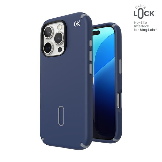 Speck Presidio2 Pro ClickLock & MagSafe – dėklas, skirtas iPhone 16 Pro (pakrantės mėlyna / dulkių pilka / balta)