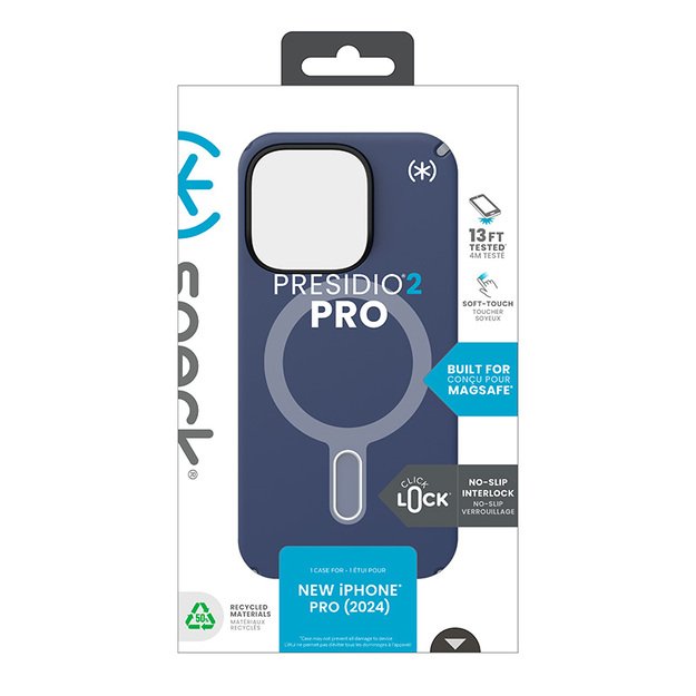 Speck Presidio2 Pro ClickLock & MagSafe – dėklas, skirtas iPhone 16 Pro (pakrantės mėlyna / dulkių pilka / balta)