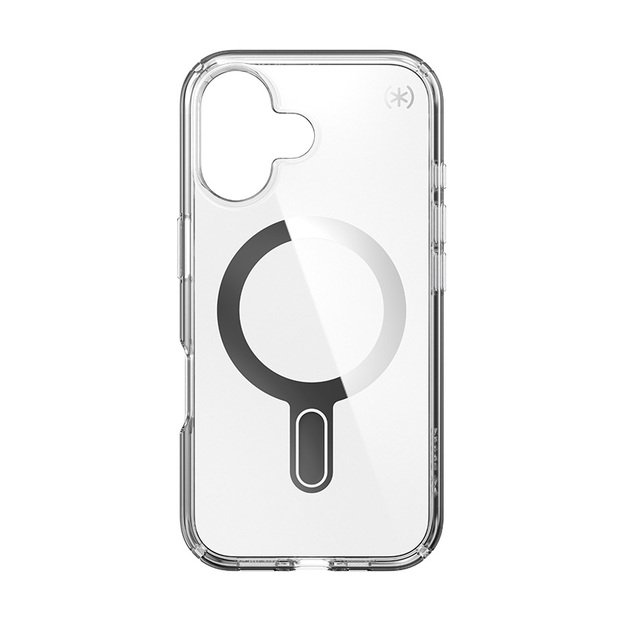 Speck Presidio Perfect-Clear ClickLock & MagSafe – dėklas, skirtas iPhone 16 (skaidrus / chromo apdaila / ramus sidabras)