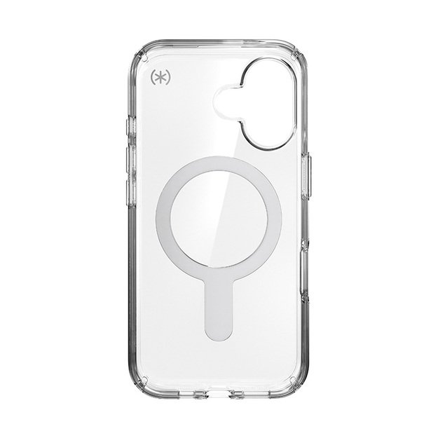 Speck Presidio Perfect-Clear ClickLock & MagSafe – dėklas, skirtas iPhone 16 (skaidrus / chromo apdaila / ramus sidabras)