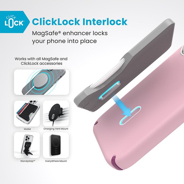 Speck Presidio2 Pro ClickLock & MagSafe – iPhone 16 Pro dėklas (trečiadienio rožinė / Boysenberry violetinė / balta)