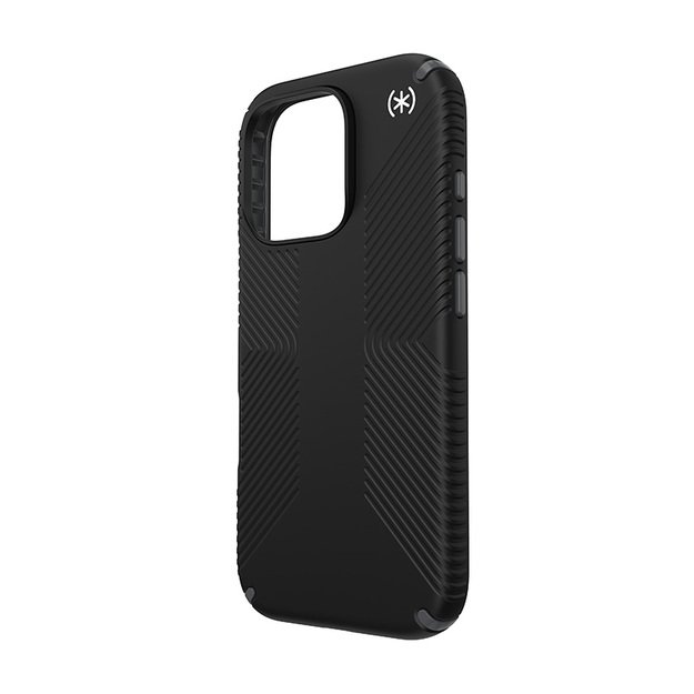 „Speck Presidio2 Grip“ – dėklas, skirtas „iPhone 16 Pro“ (juodas / pilkos spalvos / baltas)