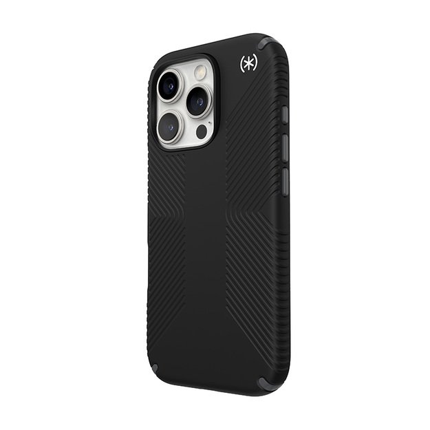 „Speck Presidio2 Grip“ – dėklas, skirtas „iPhone 16 Pro“ (juodas / pilkos spalvos / baltas)