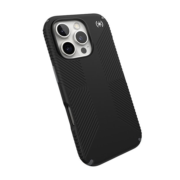 „Speck Presidio2 Grip“ – dėklas, skirtas „iPhone 16 Pro“ (juodas / pilkos spalvos / baltas)