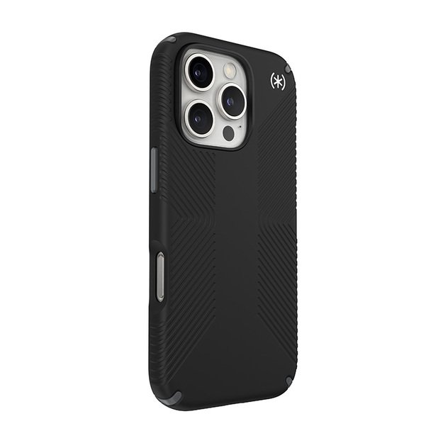 „Speck Presidio2 Grip“ – dėklas, skirtas „iPhone 16 Pro“ (juodas / pilkos spalvos / baltas)