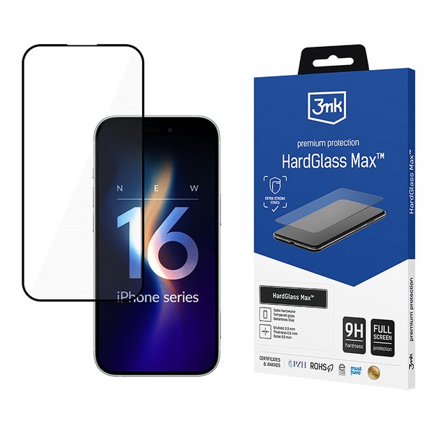 3mk HardGlass Max – grūdintas stiklas, skirtas iPhone 16 Pro Max (juodas)