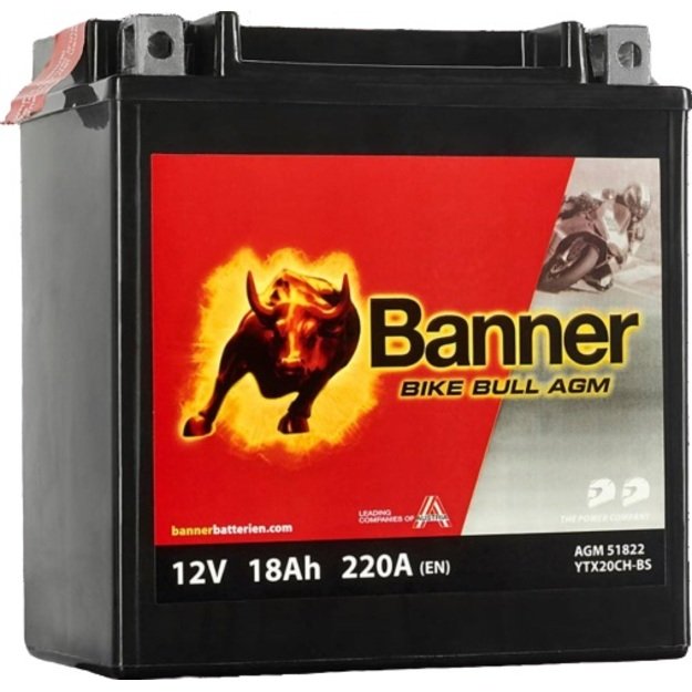 Banner 18Ah Bike Bull AGM 12V 220A akumuliatorius 150x87x161mm  