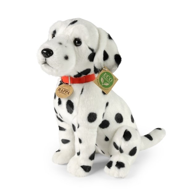 Rappa - Plush realistic Dalmatian dog mascot with collar sitting 30 cm Eco-Friendly