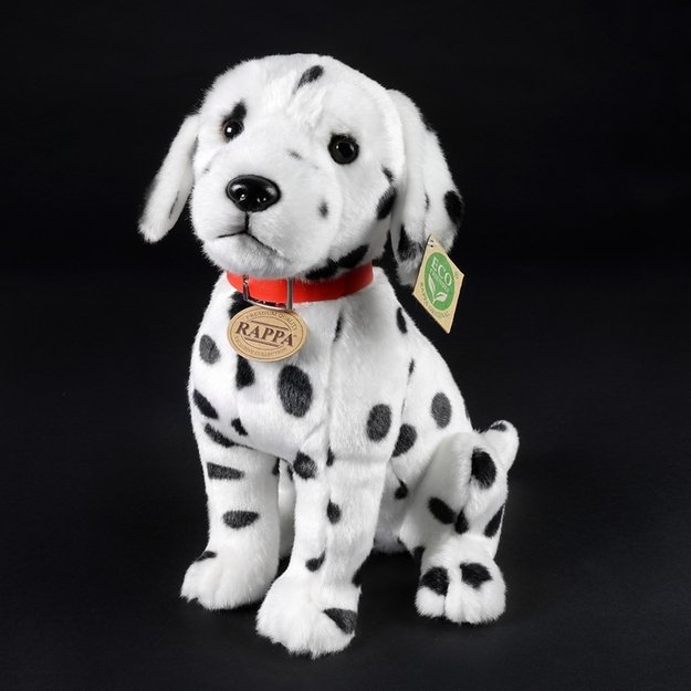 Rappa - Plush realistic Dalmatian dog mascot with collar sitting 30 cm Eco-Friendly