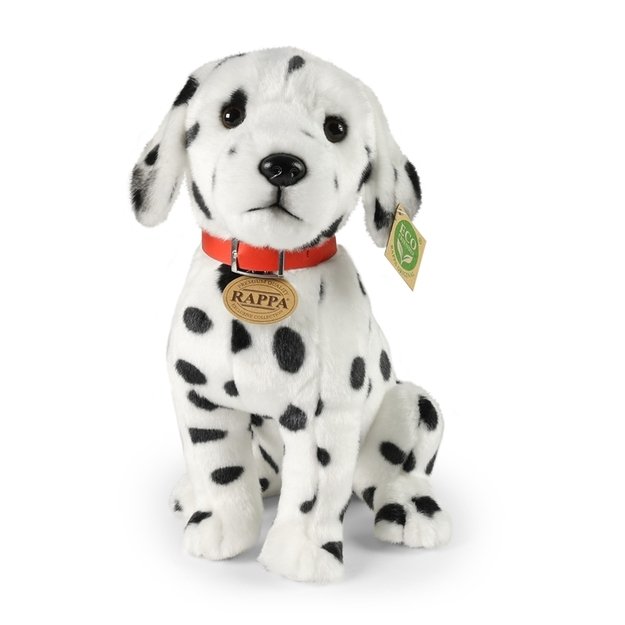 Rappa - Plush realistic Dalmatian dog mascot with collar sitting 30 cm Eco-Friendly