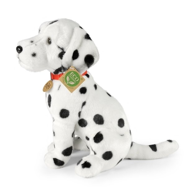 Rappa - Plush realistic Dalmatian dog mascot with collar sitting 30 cm Eco-Friendly