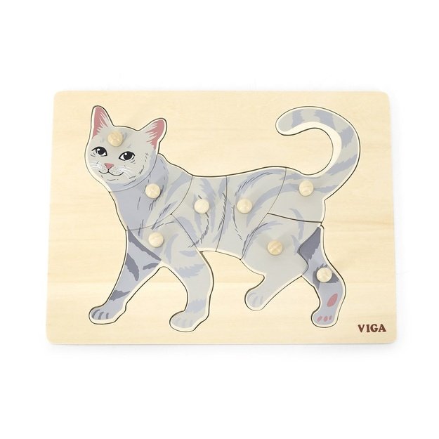 Children s wooden puzzle with handles Viga Cat