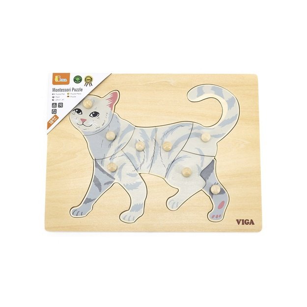 Children s wooden puzzle with handles Viga Cat