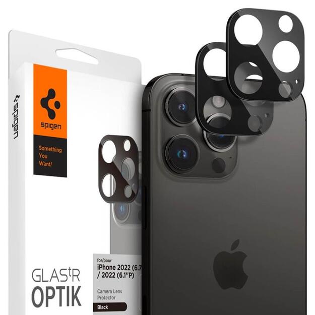 Spigen Optik.TR fotoaparato objektyvo apsauga, 2 pakuotės – objektyvo apsauginis stiklas, skirtas iPhone 15 Pro / 15 Pro Max / iPhone 14 Pro / 14 Pro Max (juodas)