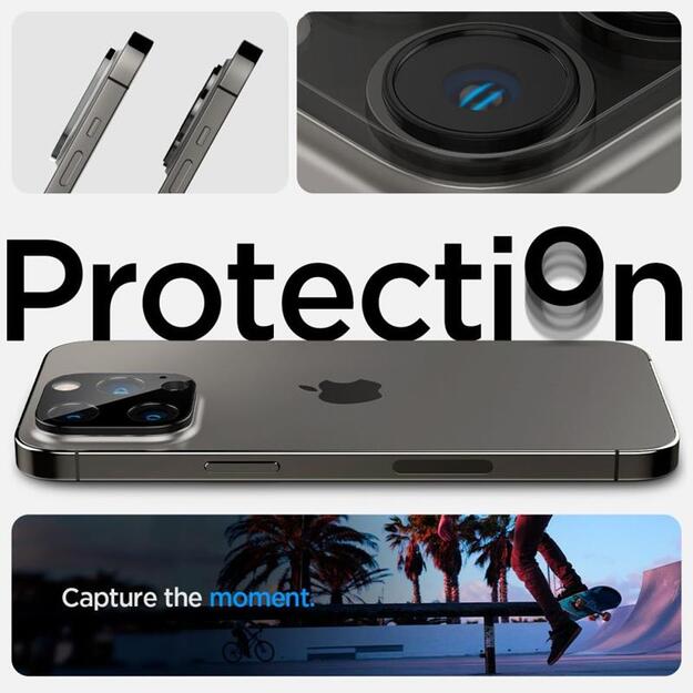 Spigen Optik.TR fotoaparato objektyvo apsauga, 2 pakuotės – objektyvo apsauginis stiklas, skirtas iPhone 15 Pro / 15 Pro Max / iPhone 14 Pro / 14 Pro Max (juodas)