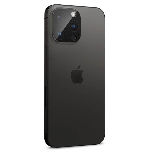 Spigen Optik.TR fotoaparato objektyvo apsauga, 2 pakuotės – objektyvo apsauginis stiklas, skirtas iPhone 15 Pro / 15 Pro Max / iPhone 14 Pro / 14 Pro Max (juodas)