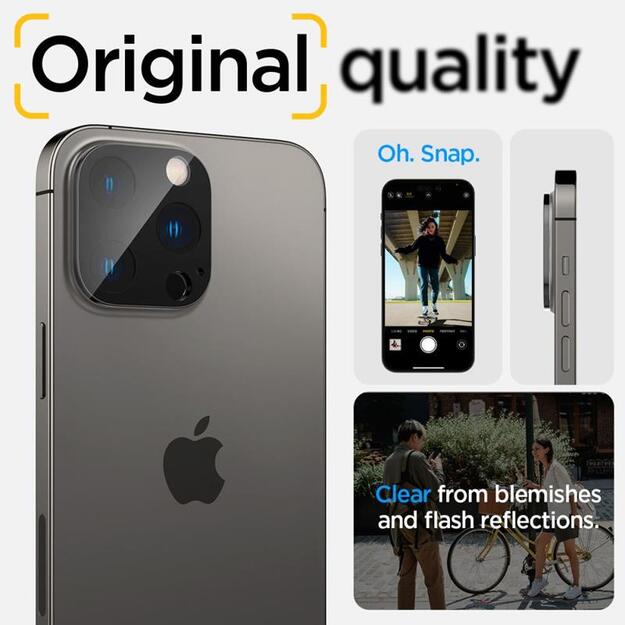 Spigen Optik.TR fotoaparato objektyvo apsauga, 2 pakuotės – objektyvo apsauginis stiklas, skirtas iPhone 15 Pro / 15 Pro Max / iPhone 14 Pro / 14 Pro Max (juodas)