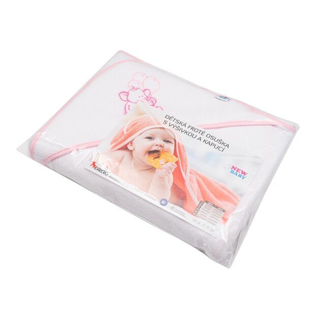 Kiltinis rankšluostis kūdikiui su siuvinėjimu ir gobtuvu New Baby 100x100 baltas dramblys 3
