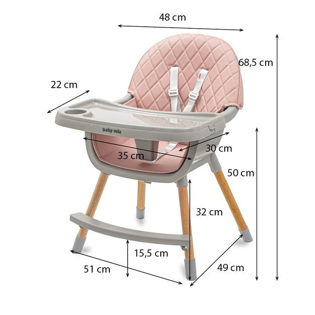 Valgomojo kėdė Baby Mix Freja medinė dulkėta rožinė