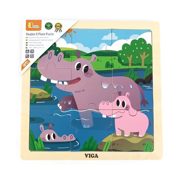 Medinė dėlionė vaikams Viga 9 dalių Hippo