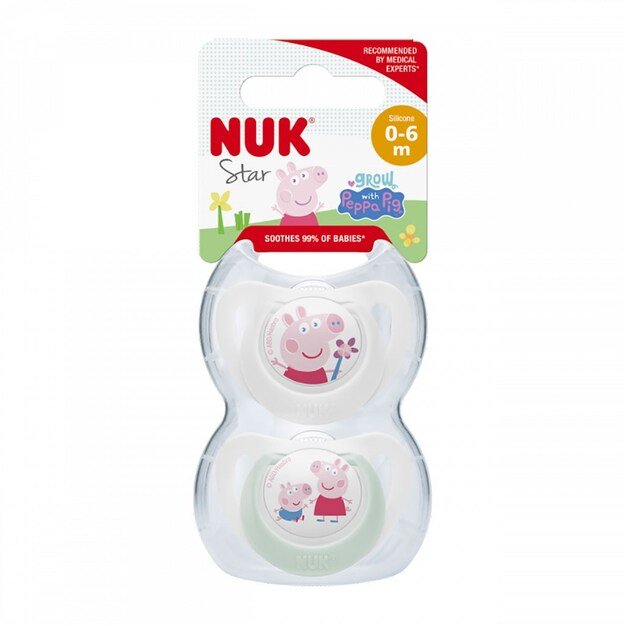 Kūdikių čiulptukas Star Peppa Pig NUK 0-6m 2 vnt, 0-6 m