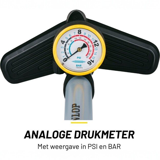 Dunlop - Grindų pompa dviračiams, kamuoliams, čiužiniams su manometru (mėlyna) 15