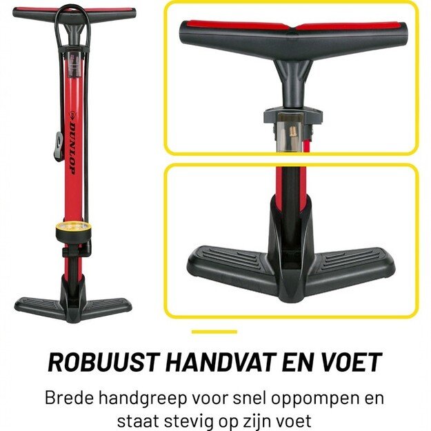 Dunlop - Grindų pompa dviračiams, kamuoliams, čiužiniams su manometru (raudona) 13
