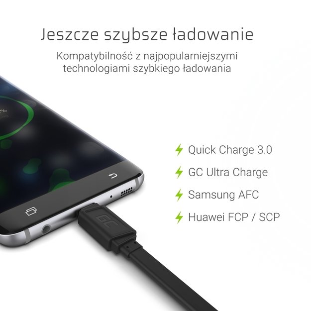 GCmatte USB-C plokščias 25 cm laidas su greitu įkrovimu