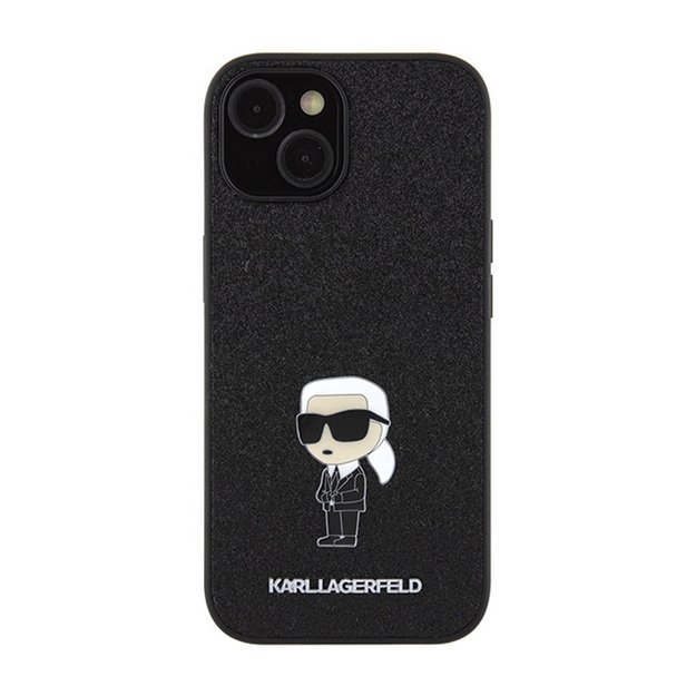 Karl Lagerfeld Fixed Glitter Ikonik Logo Metal Pin – iPhone 15/14/13 dėklas (juodas)