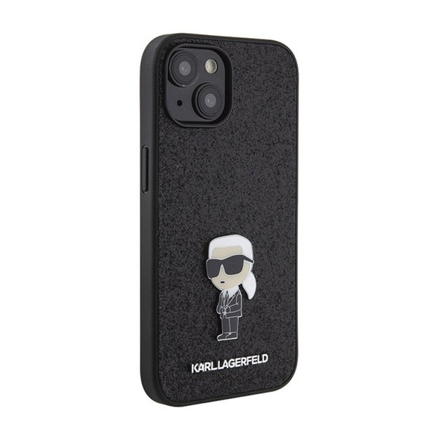 Karl Lagerfeld Fixed Glitter Ikonik Logo Metal Pin – iPhone 15/14/13 dėklas (juodas)