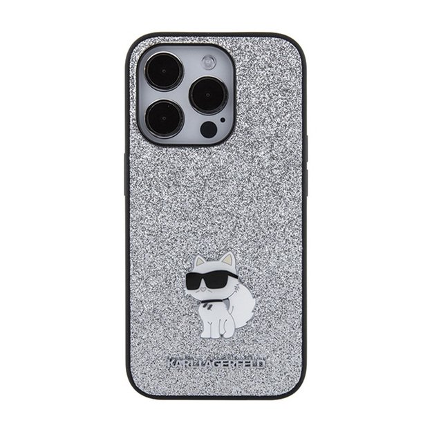 Karl Lagerfeld Fixed Glitter Choupette Logo Metal Pin - Case iPhone 15 Pro Max (sidabrinis)