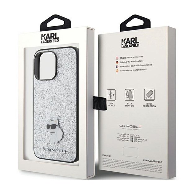 Karl Lagerfeld Fixed Glitter Choupette Logo Metal Pin - Case iPhone 15 Pro Max (sidabrinis)